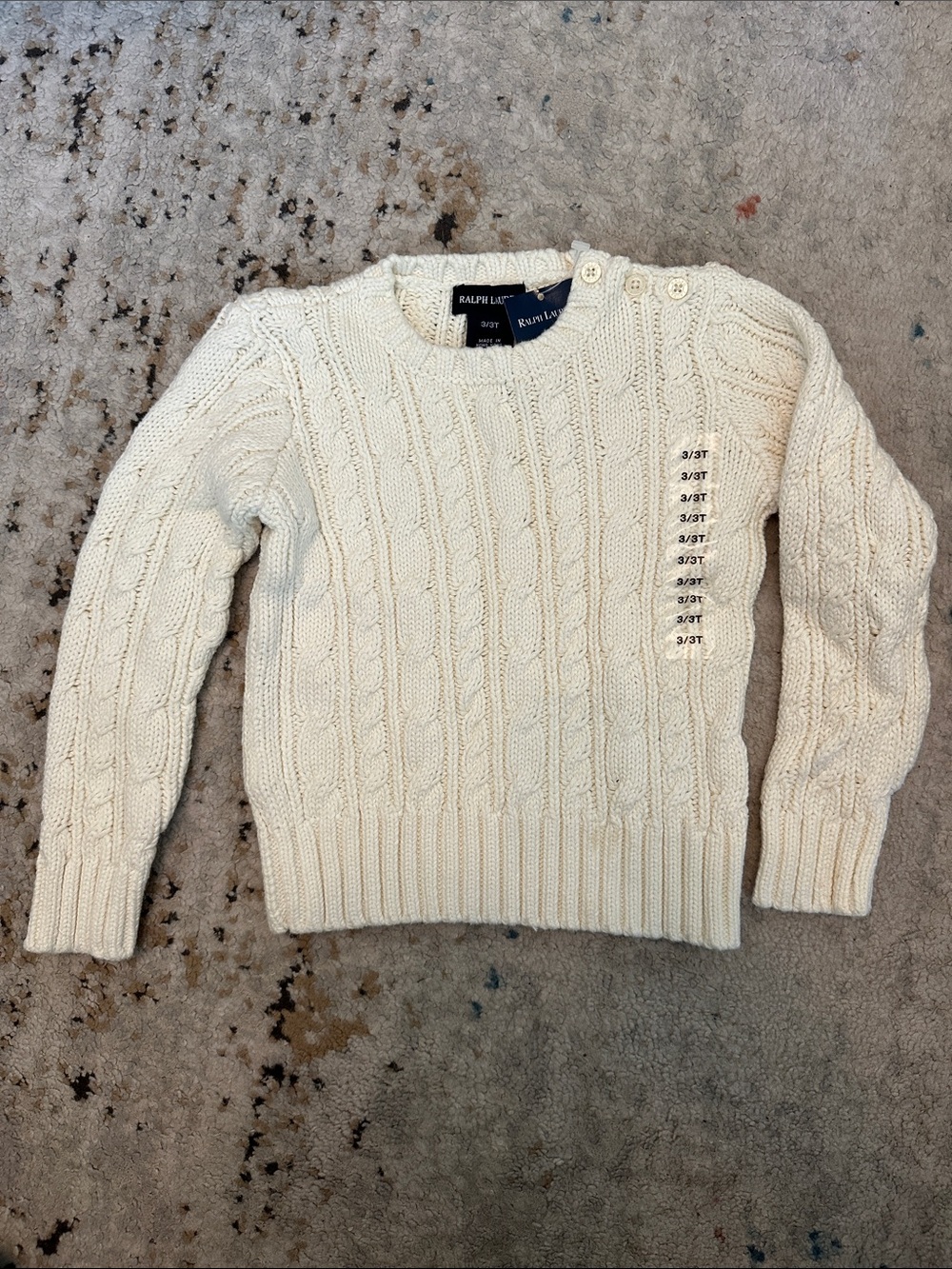 Vintage Ralph Lauren Kids Toddler Cream Cable Knit Sweater Top